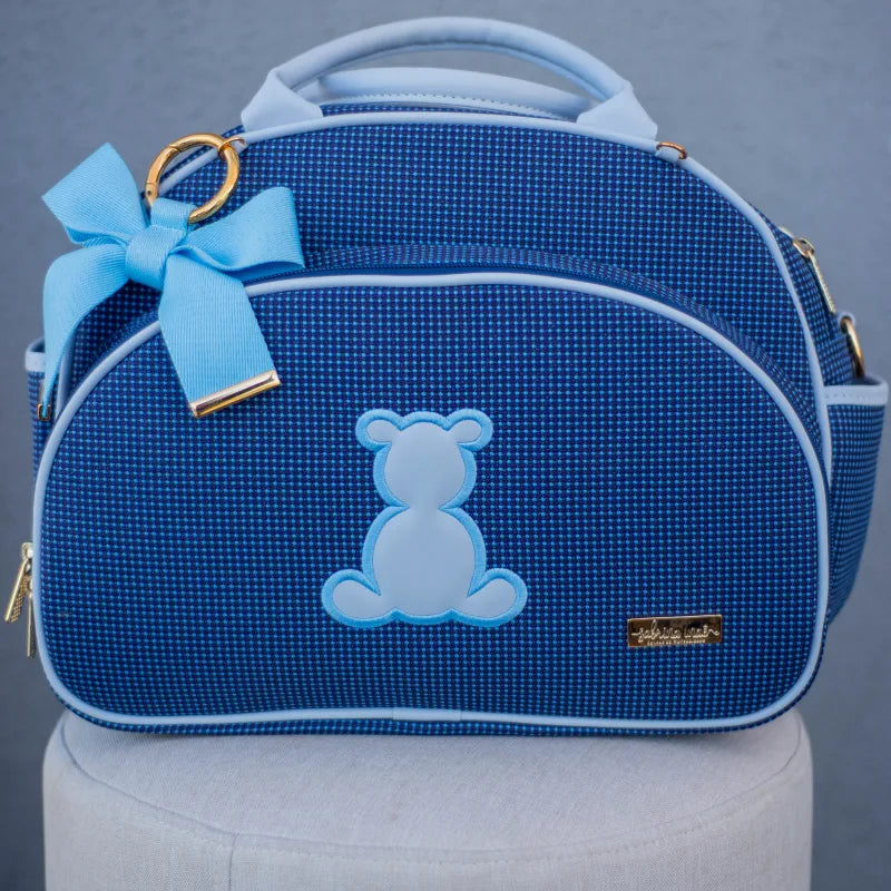 Bolsa da Mamãe - Tweed Azul Marinho no Couro Azul Bebê
