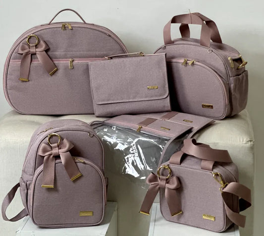 Kit Maternidade - Linho Rosê com Fitas Rosê