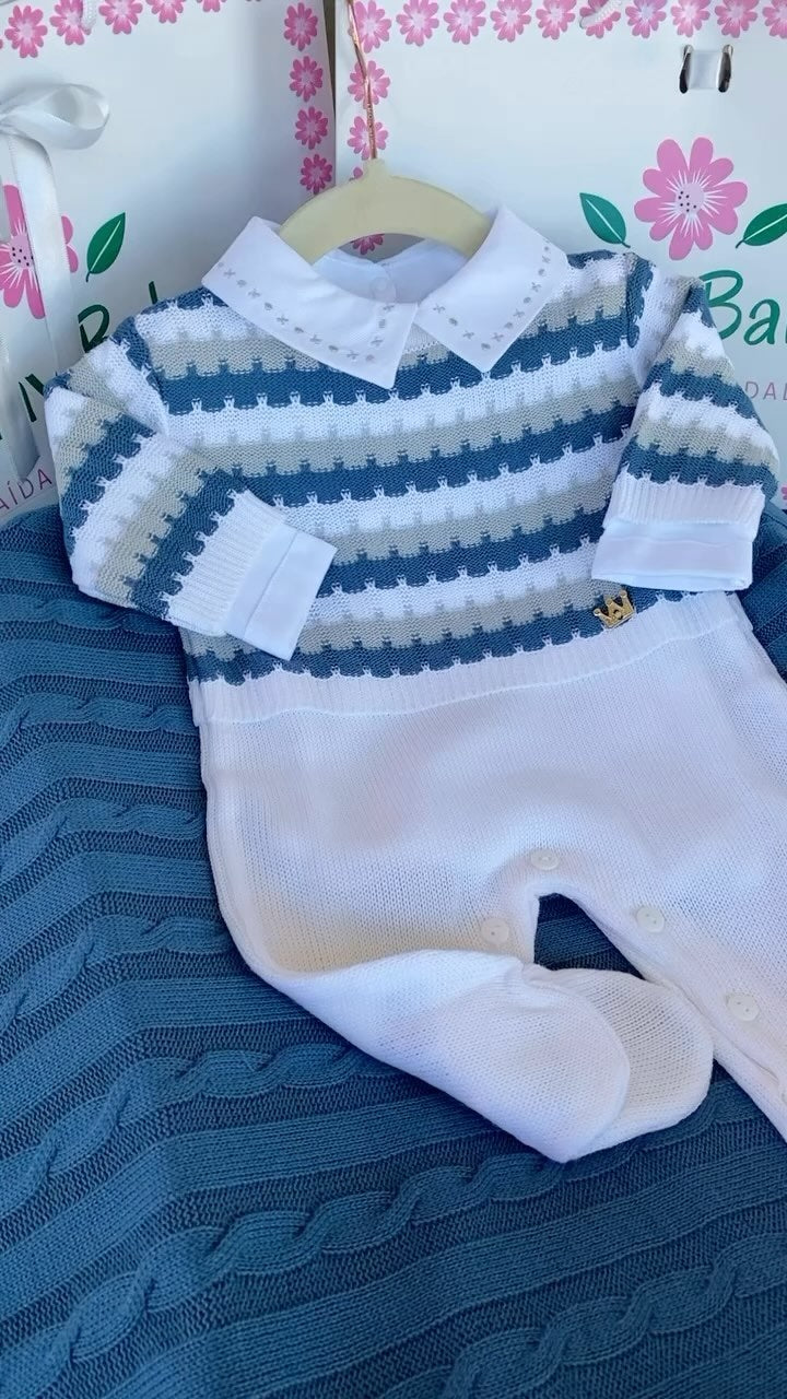 PROMOÇÃO Kit Saída Maternidade Com Pingente Dourado Personalizável Completa  - Veste Até 4 Meses (Menino)