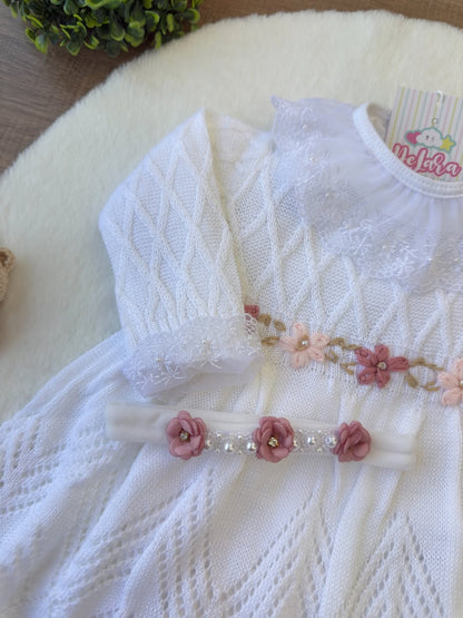 Kit Saída de Maternidade Luxo em Tricot Artesanal - Conforto e Elegância para o Bebê - Personalize Com o Nome da Sua Princesa