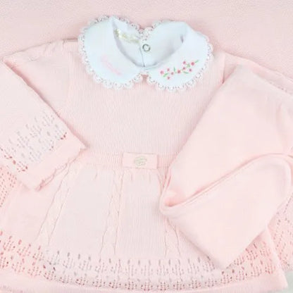 Saída De Maternidade Feminina Bebê Tricô 7 Peças Helena - ACOMPANHA BODY PERSONALIZADO                                                                        Rosa Bebê