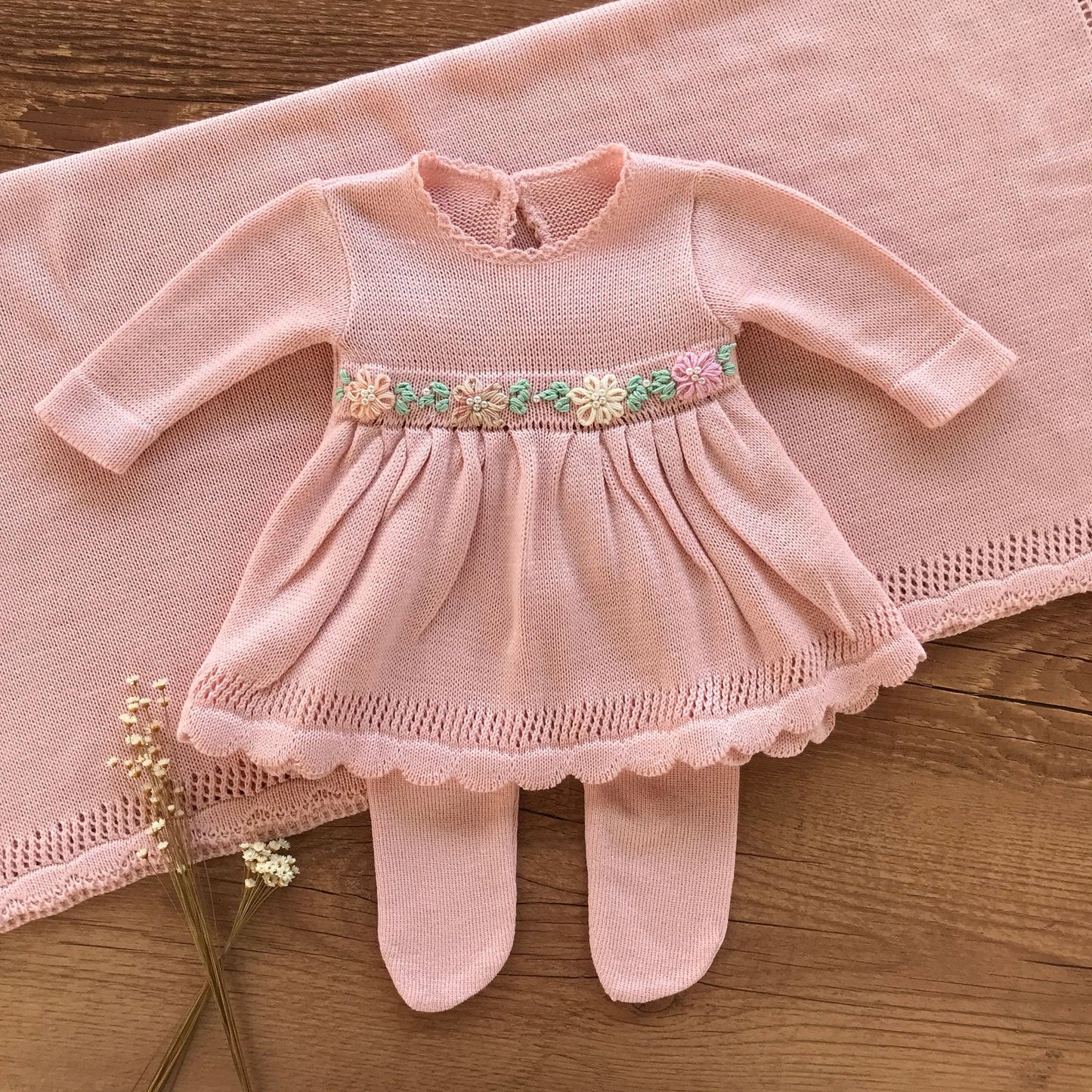 Saida Maternidade Bordada 3 peças Rosa Pó