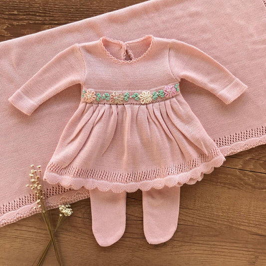 Saida Maternidade Bordada 3 peças Rosa Pó