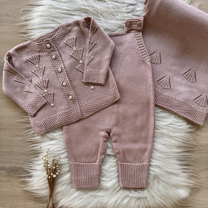 Saída Maternidade Trama Leque com Pérolas 3 Peças Rosê