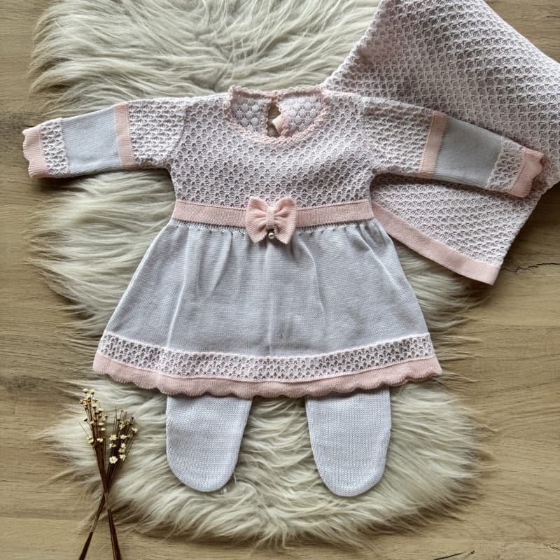 Saída Maternidade Bicolor com Ponto Detalhado 3 Peças Rosa Pó