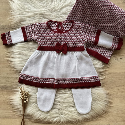 Saída Maternidade Bicolor com Ponto Detalhado 3 Peças Vermelha