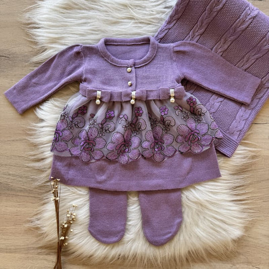 Saída Maternidade Detalhe Gripier 3 Peças Roxo 3.0