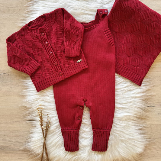 Saida Maternidade Trama Geométrica 3 Peças Vermelho