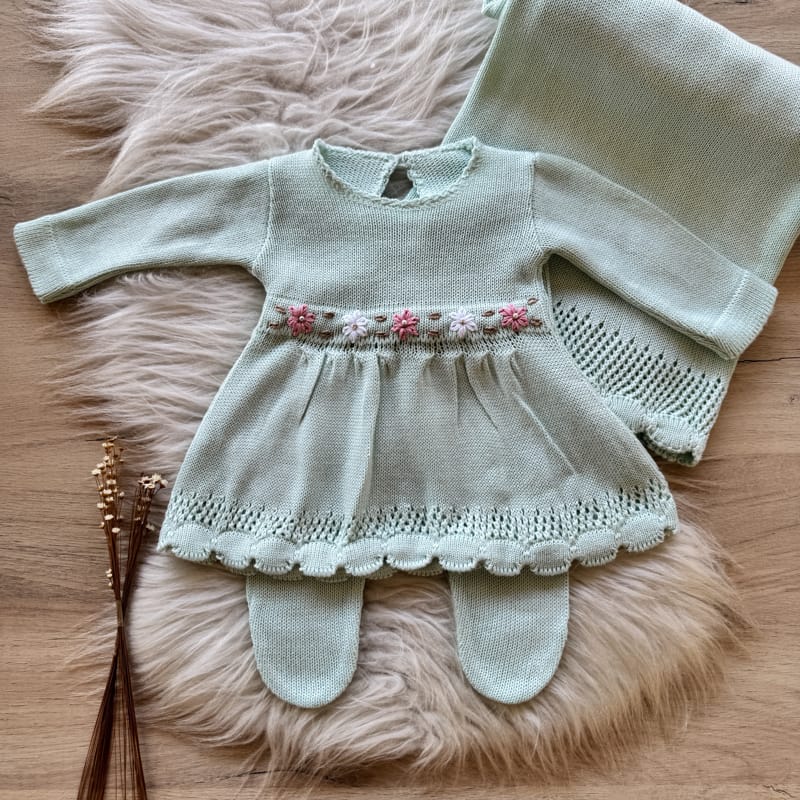 Saida Maternidade Bordada 3 peças Verde Pó