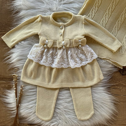 Saída Maternidade Detalhe Gripier 3 Peças Amarelo