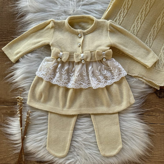 Saída Maternidade Detalhe Gripier 3 Peças Amarelo