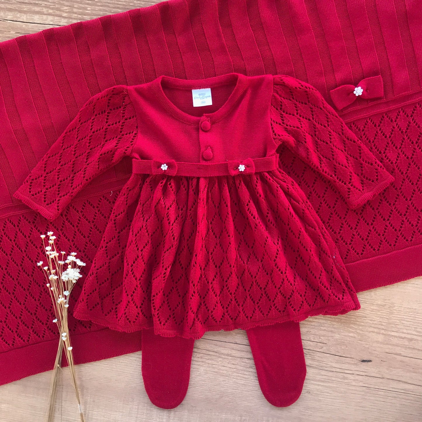 Saida Maternidade Ponto Vazado 3 Peças Vermelho