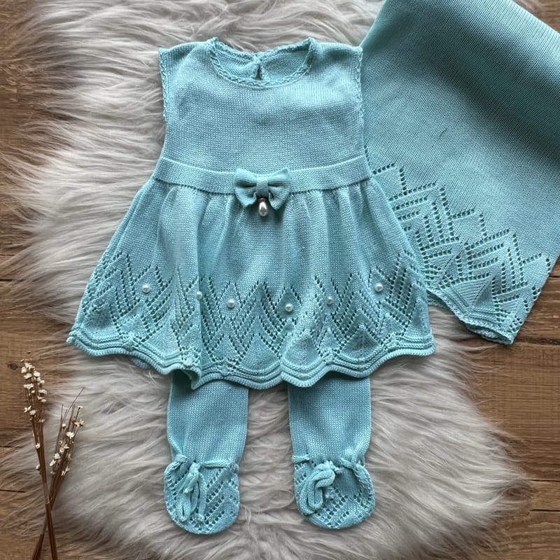 Saida Maternidade Lacinho e Pérolas 3 Peças Azul